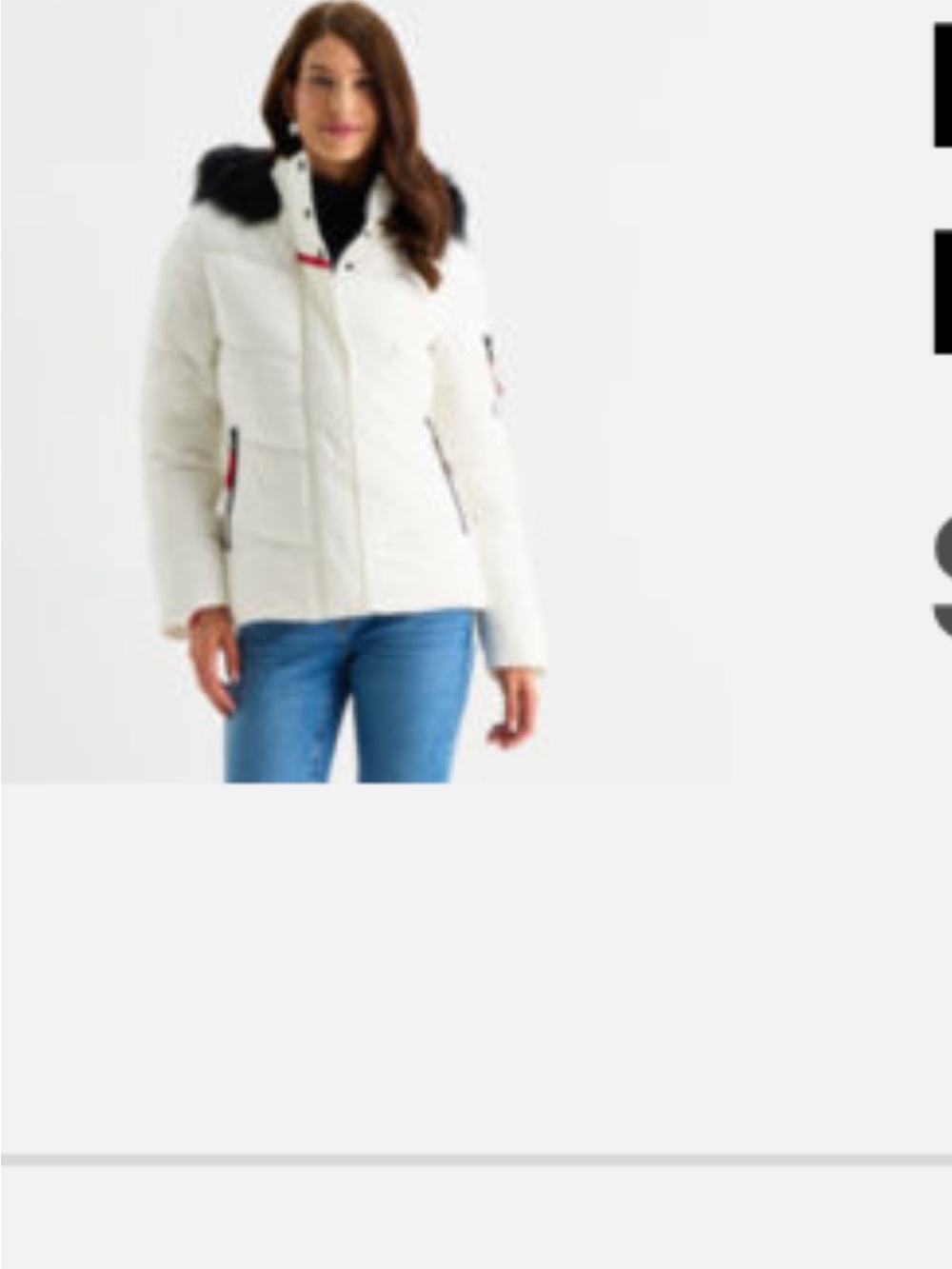 Maralyn & Me White Puffer Jacket with Red Lining and Black Trim